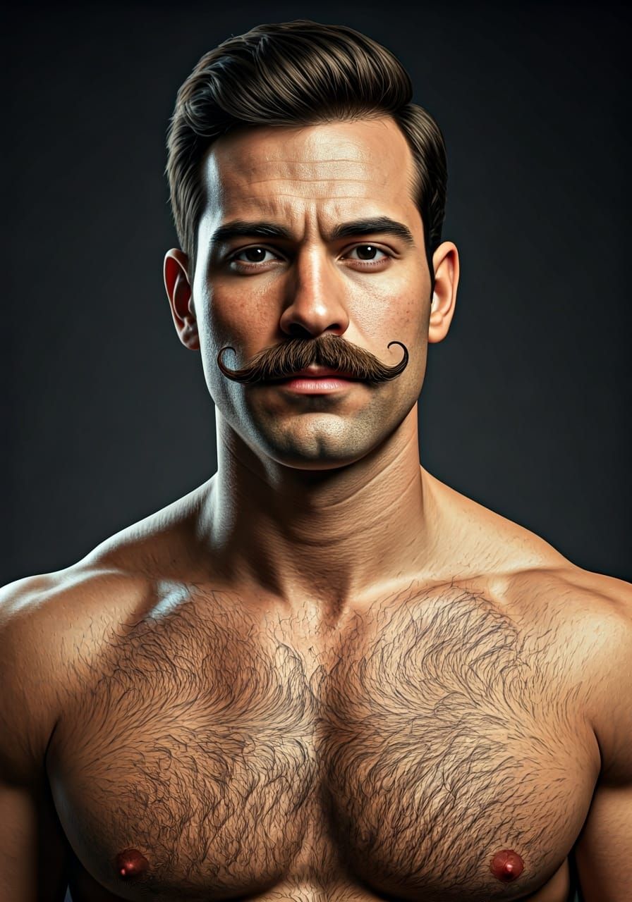 Hyper-Realistic Hairy Man with Thick Movember Mustache