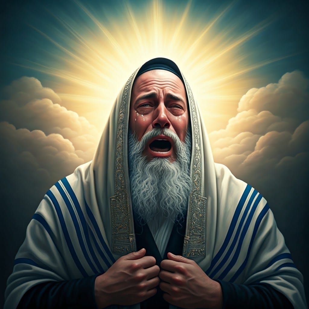 Emotional Orthodox Jew in Prayer, Hyperrealistic Style