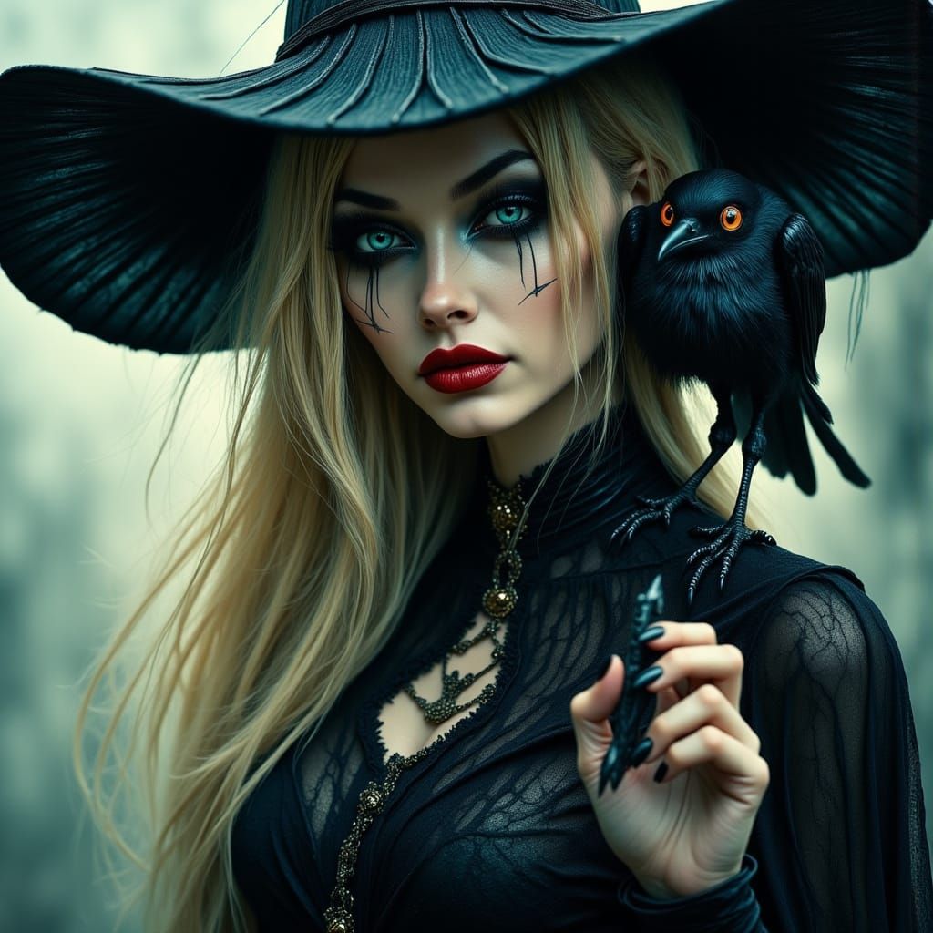 Dark Fantasy Sorceress Portrait in Cyberpunk Aesthetic