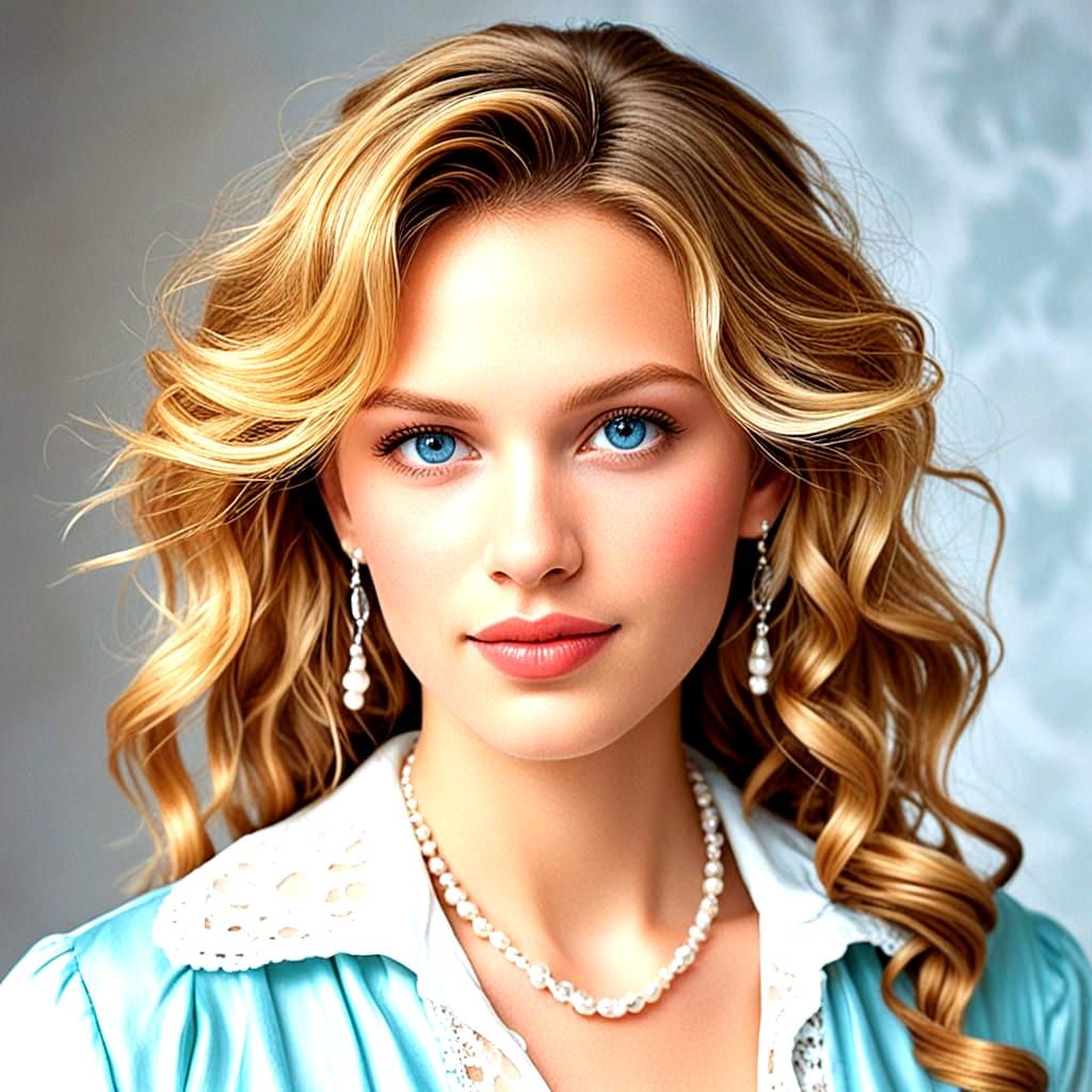 Elegant Blonde Woman with Pink Cheekbones and Coral Lips