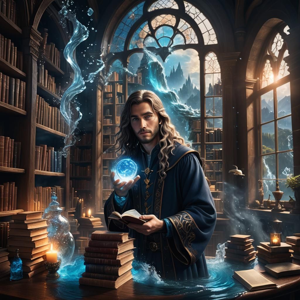 Young Wizard in Water Magic Room