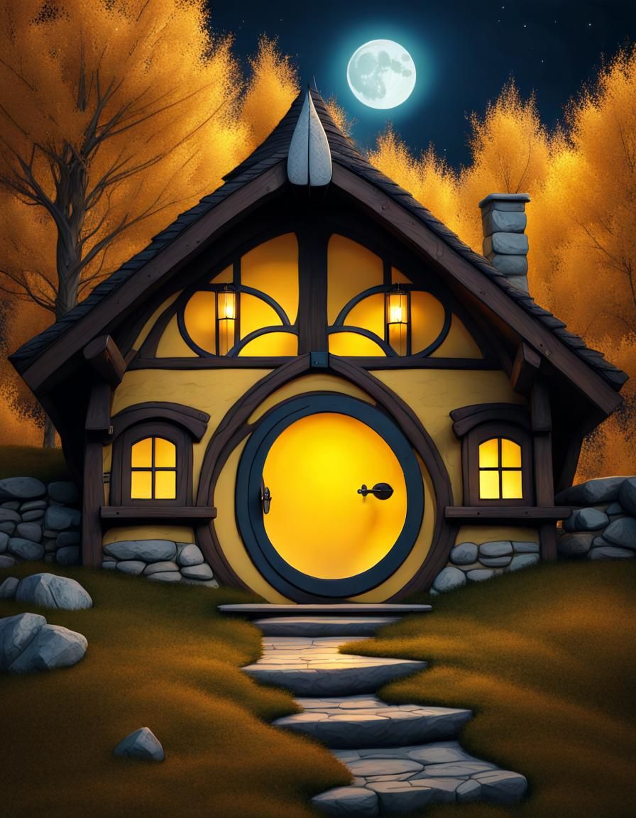 Hobbit House in Autumn Mountain Landscape