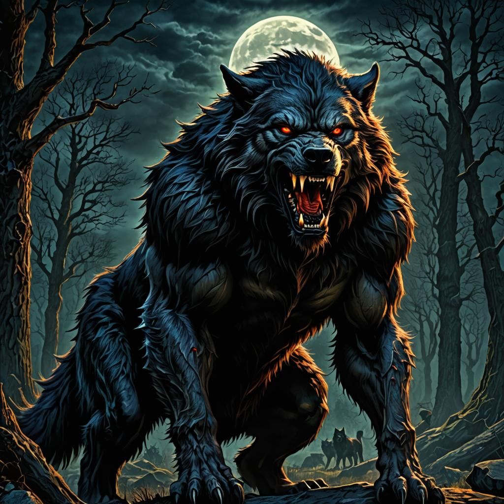 Menacing Werewolf Howls in Dark Fantasy