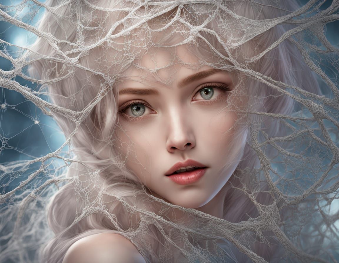 Woman Formed of Delicate Spiderwebs in Cinematic Fantasy Art