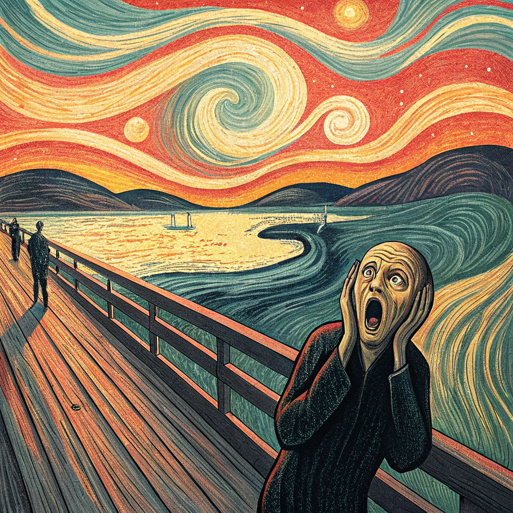 Afrofuturist Pointillist Reimagining of The Scream in Gouach...