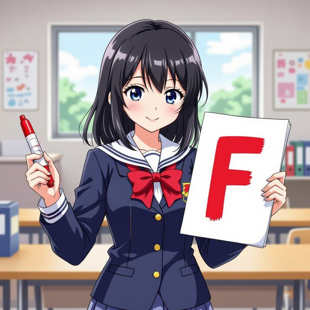 Anime Girl with Failing Grade in Manga Style