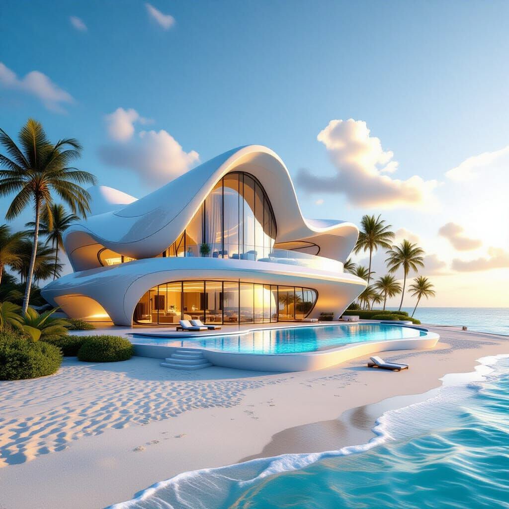 Futuristic Beachfront Hotel in Luxurious Style