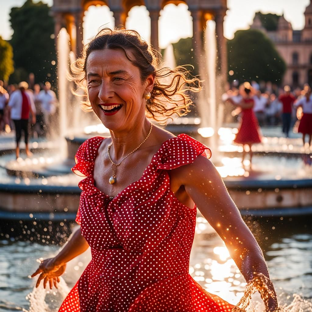 Seville Dancer in Plaza de España at Sunset