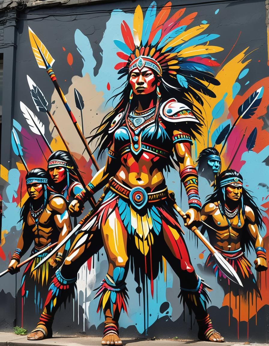 Amazonian Warriors Triumph: Vibrant Street Art Mural