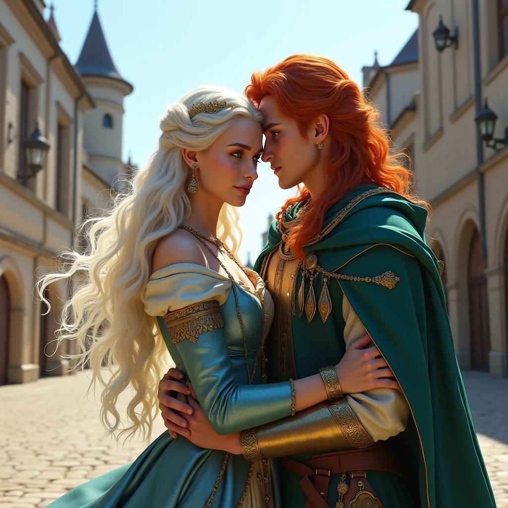 Medieval Lovers in Gothic Square, Matte Painting