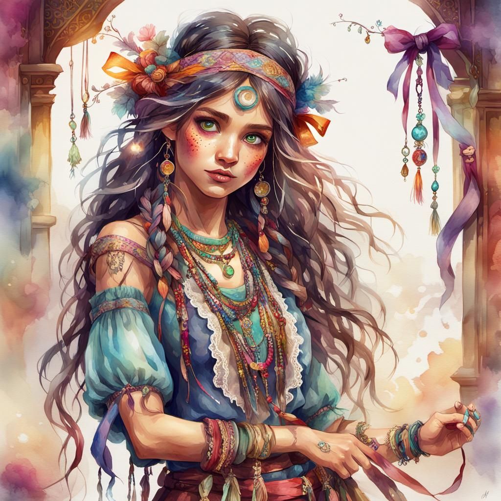 Dreamy Gypsy Girl in Vibrant Digital Art
