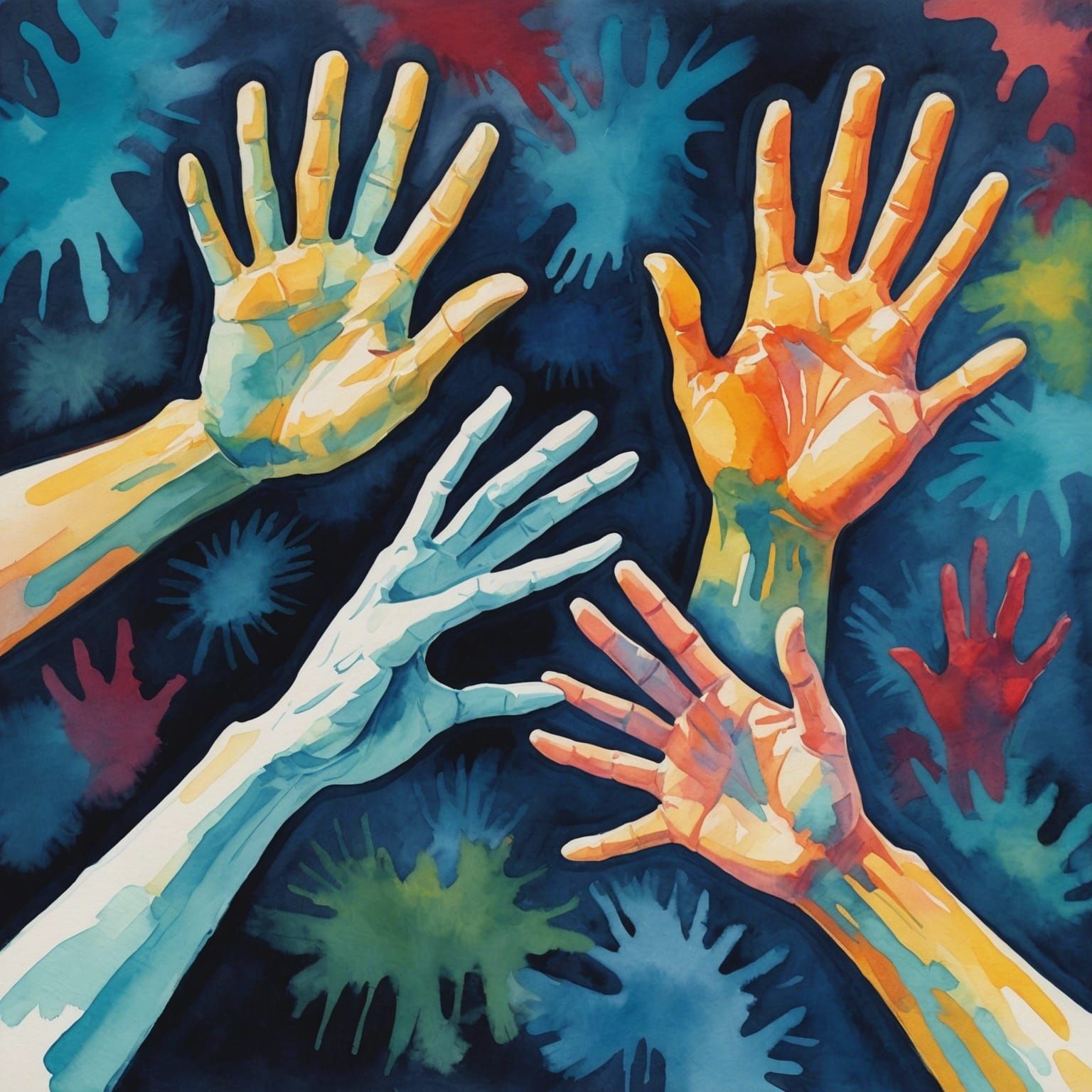 Ghostly Hands Reach for a High Five as Gouache Painting