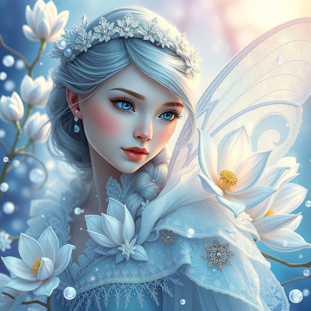 Icy Winter Fairy in Dreamlike Splash Art Style