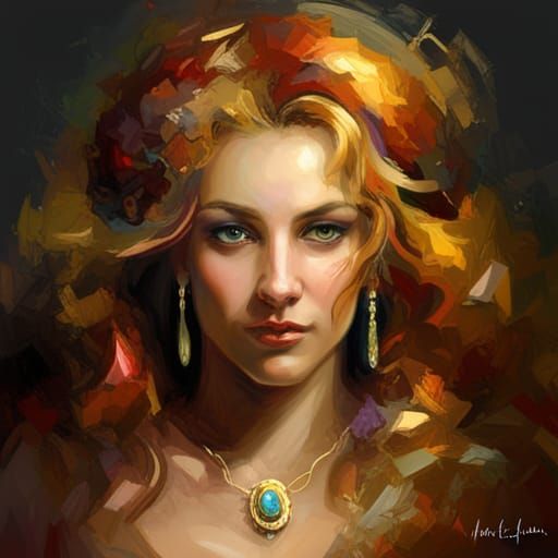 Golden Lion Goddess Portrait in Digital Art