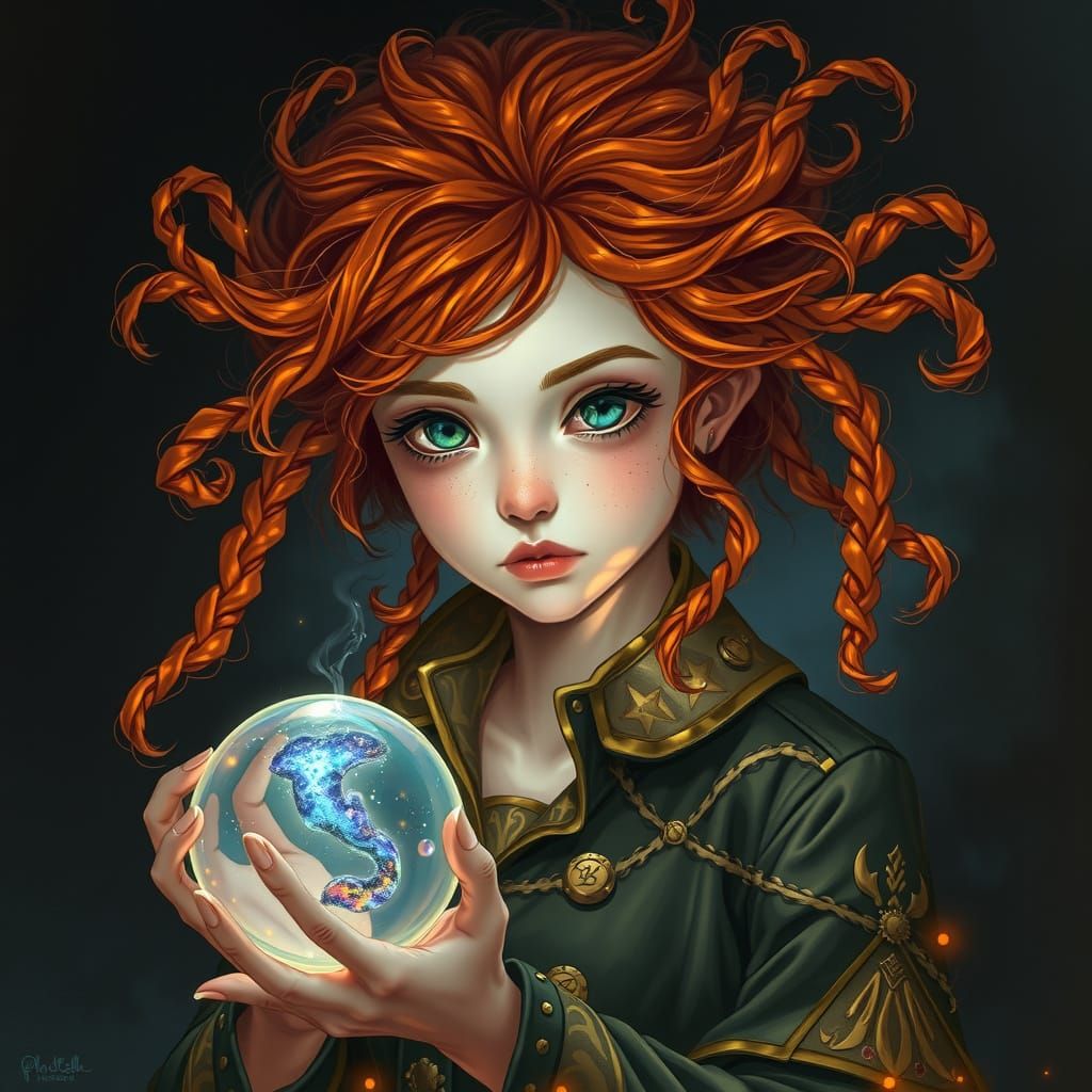 Mystical Ember Maiden with Glowing Runes and Galaxy Eyes