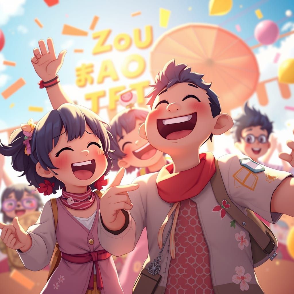 Joyful Anime Characters Celebrate World Laughter Day in Vibr...