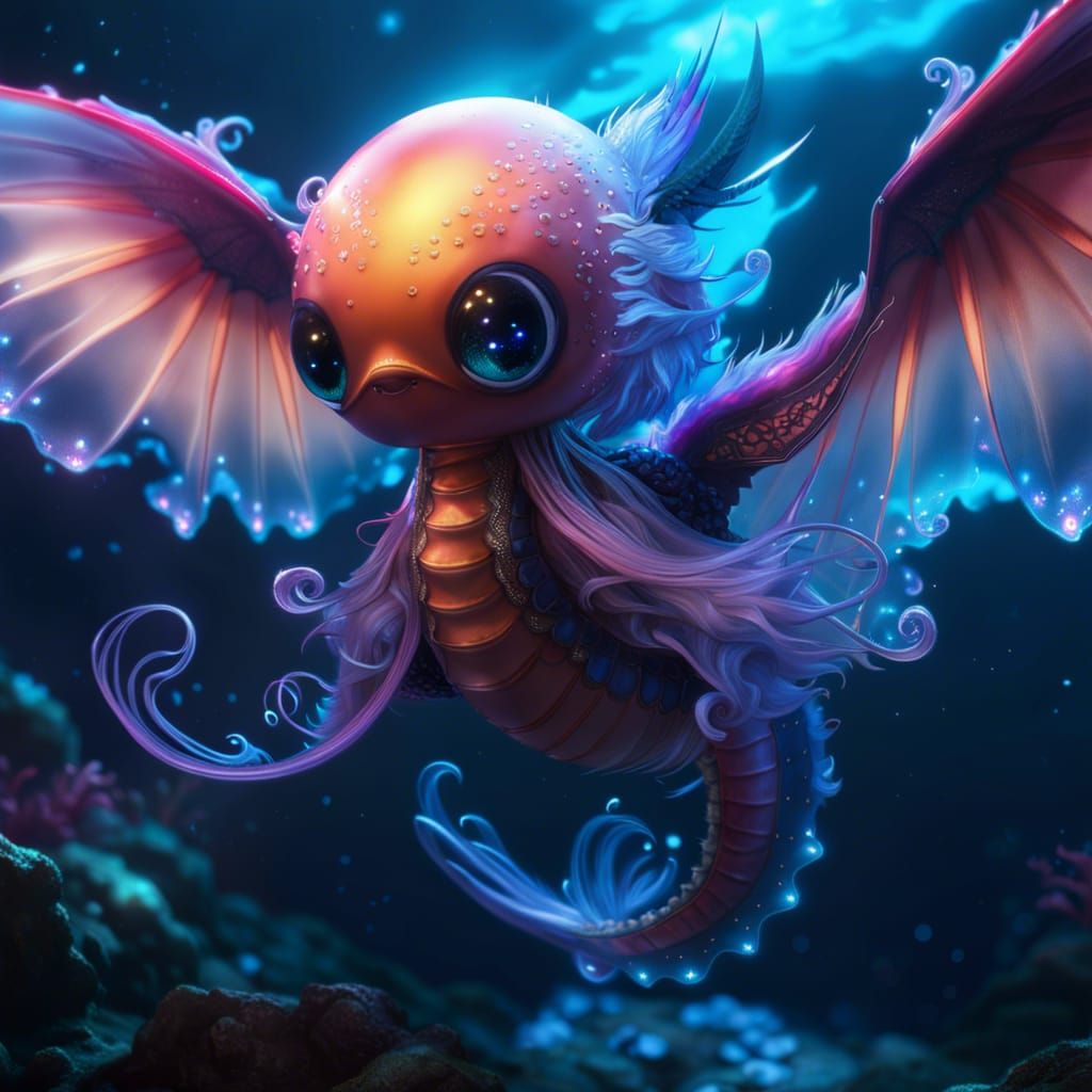 Adorable Winged Jellyfish Dragon Underwater in CGI Style