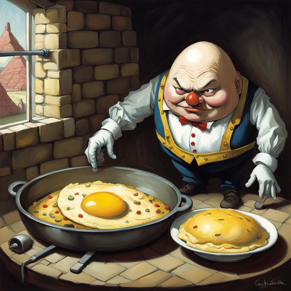 Sinister Humpty Dumpty Confronts Omelette Maker