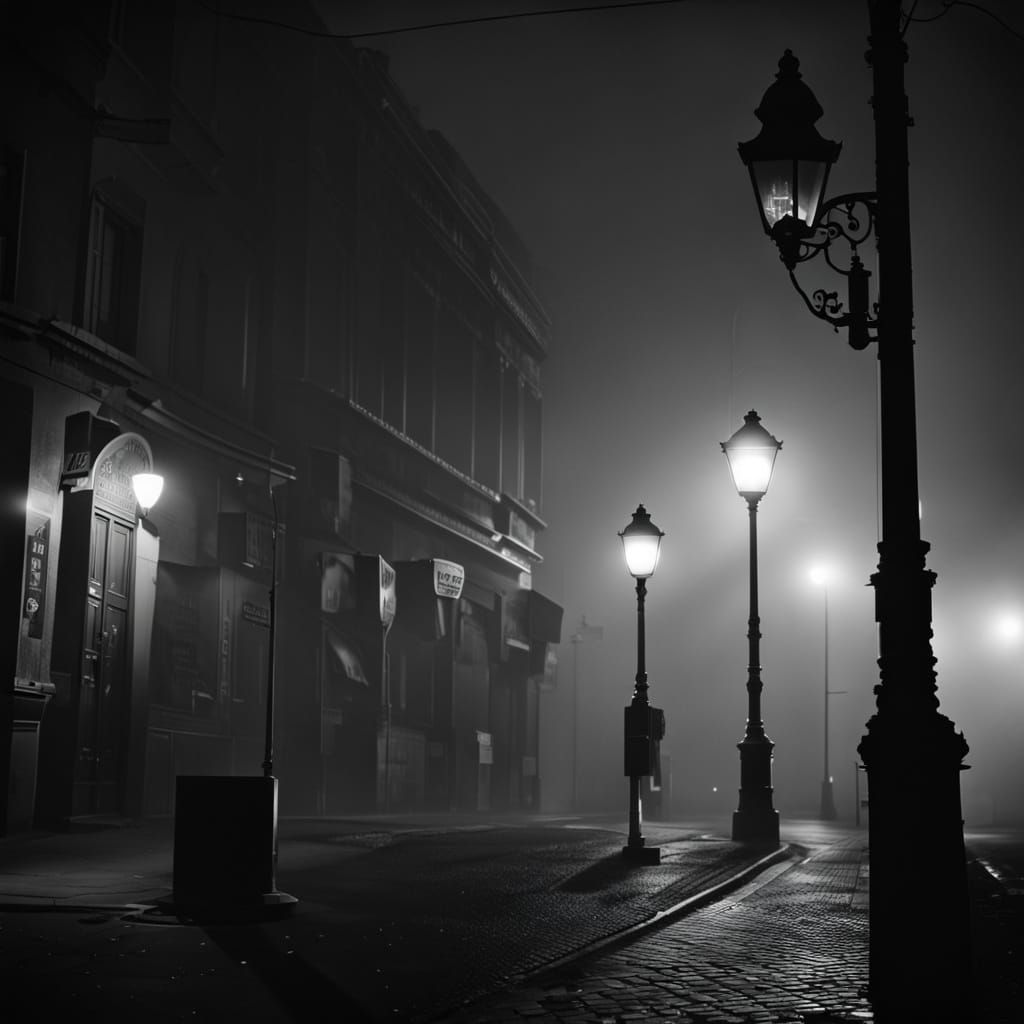 Film Noir Cityscape in Black and White