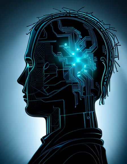 Cyberpunk Silhouette with Supercomputer Brain