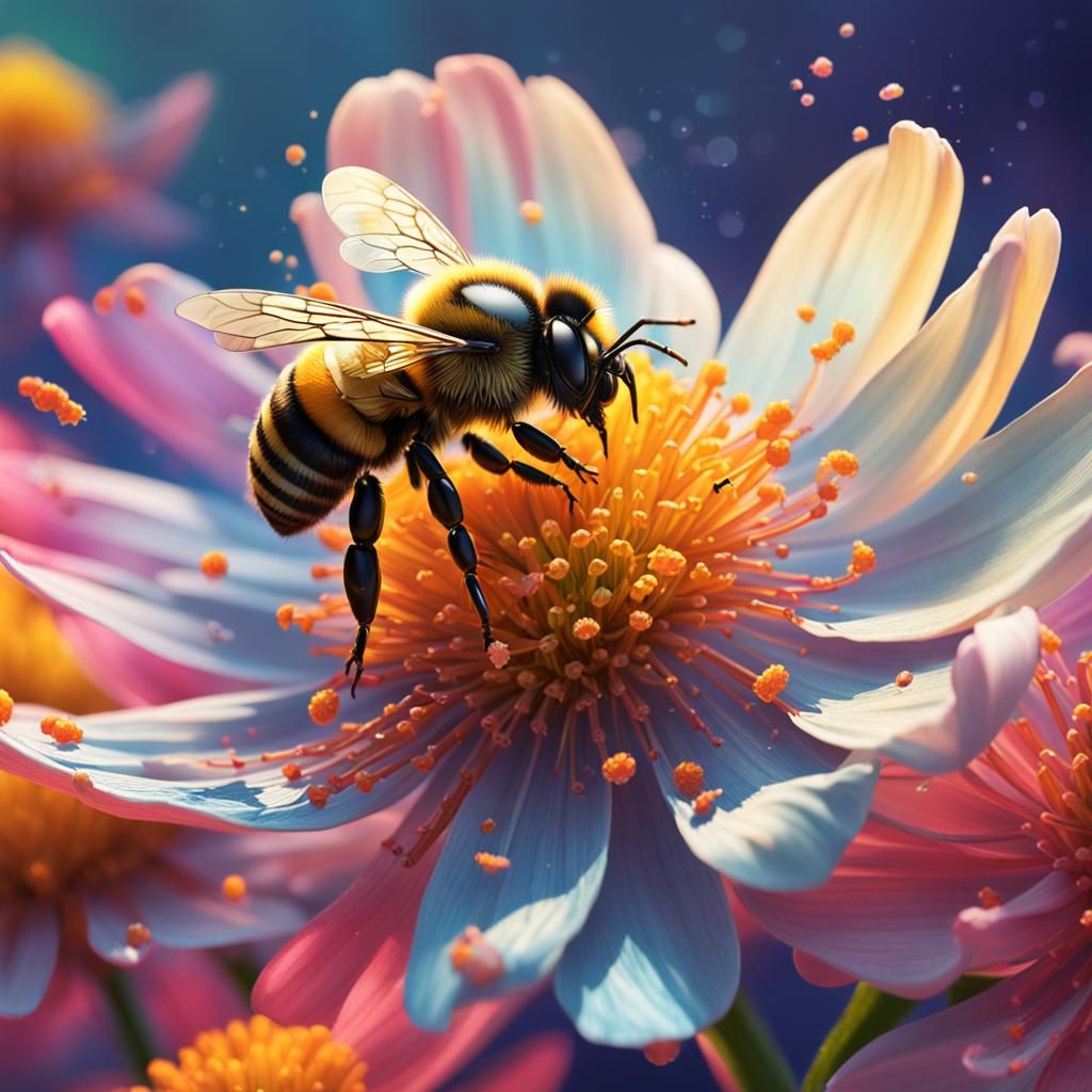Hyperrealistic Bee on Flower Splash Art