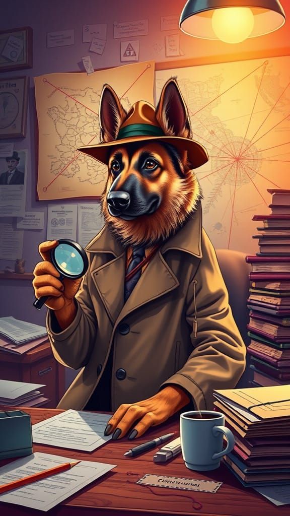Detective Dog in a Gritty Comic Book-Inspired Whodunit Scene
