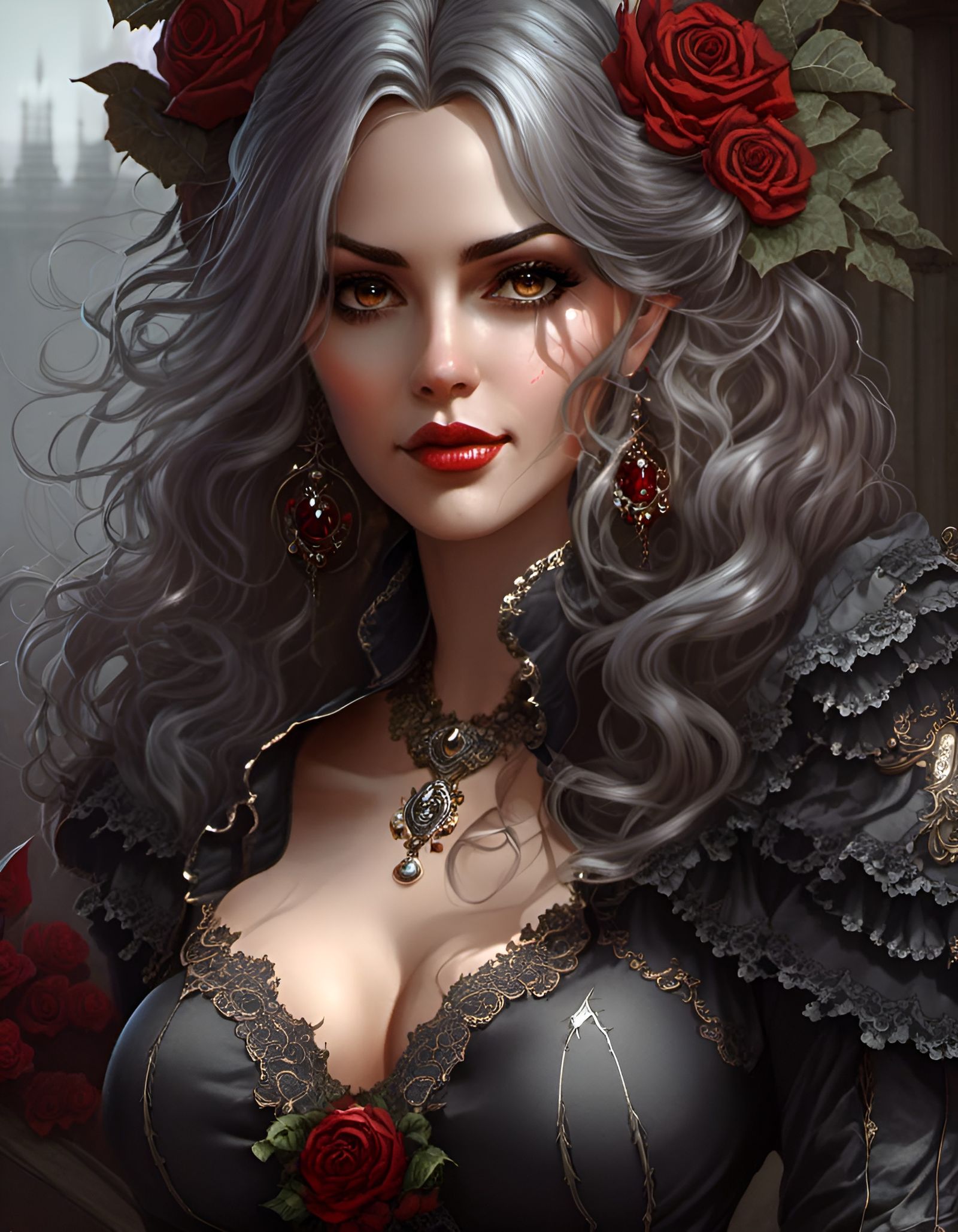 Gorgeous Vampire Lady Portrait in Digital Art Style