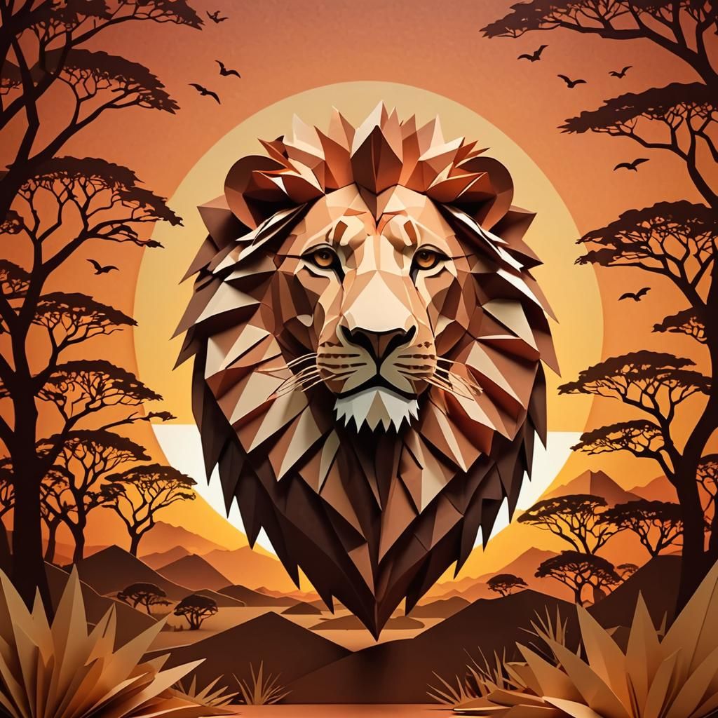 Intricate Paper Cut of an African Lion Head