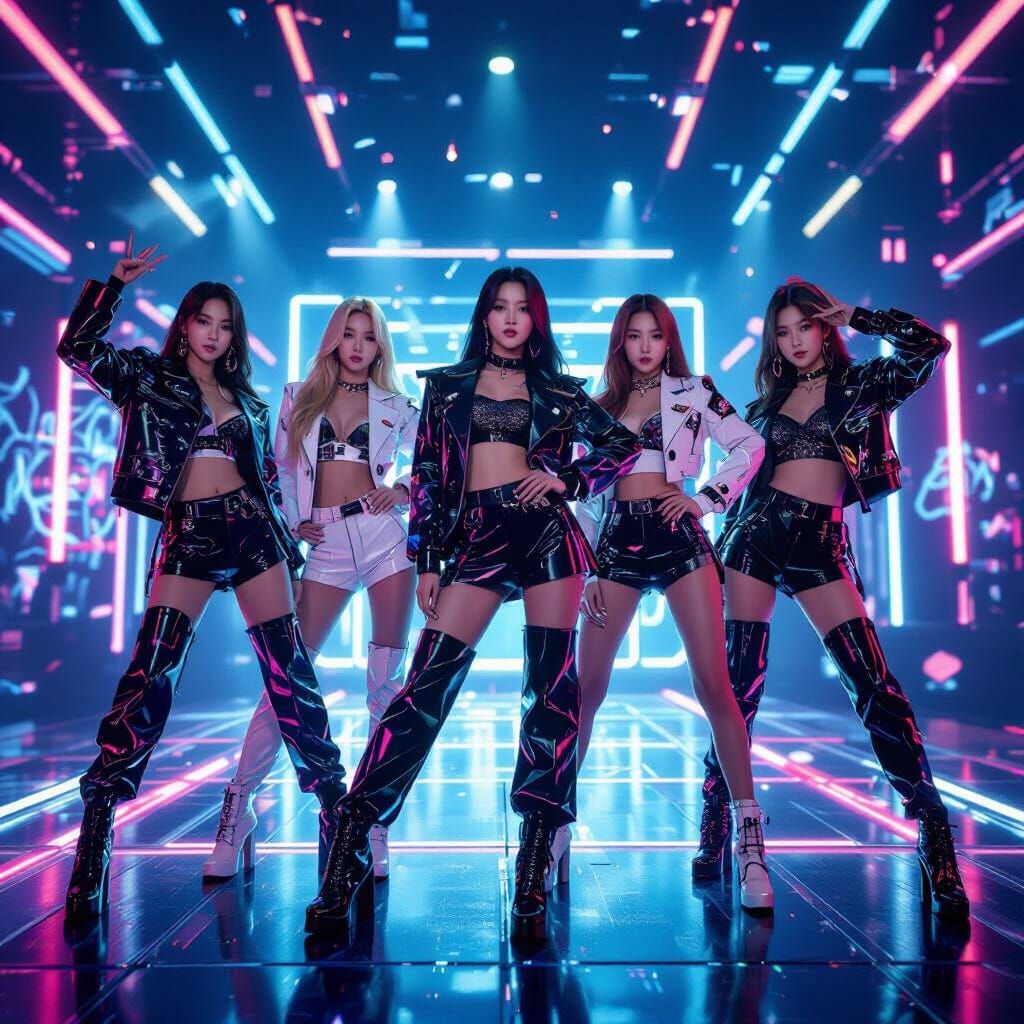 K-Pop Girl Group on Futuristic Stage