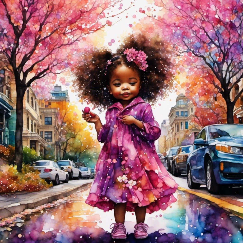 Toddler with Cherry Blossoms in Dreamy Style