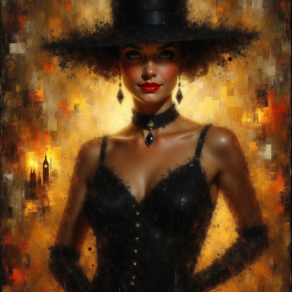 1920s Flapper Portrait in Art Deco Parlour Oil Painting