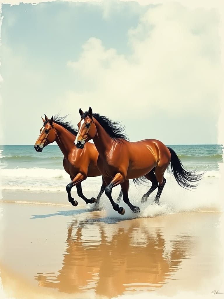 Wild Horses Run Free: Alcohol Ink Coastal Art