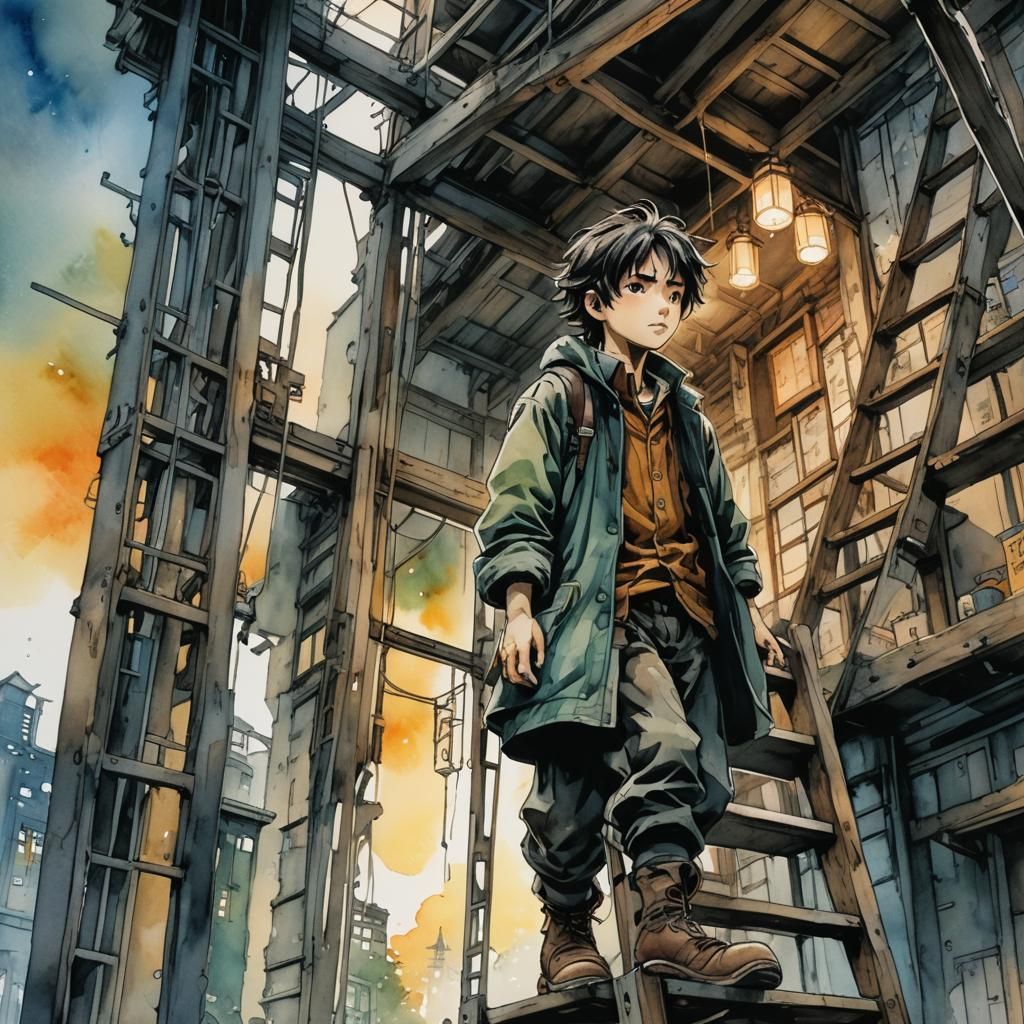 Walking Under Ladder: Watercolor Comic Illustration