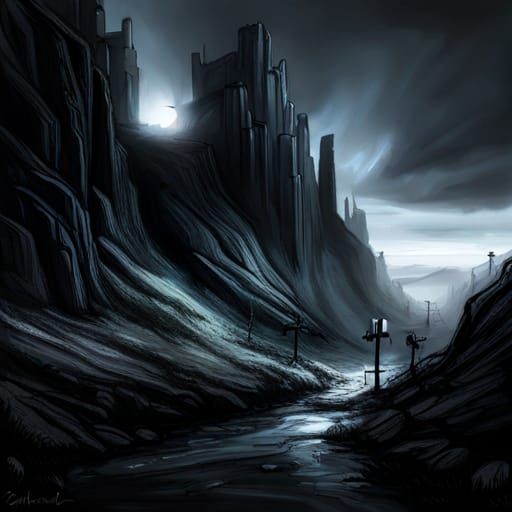 Ominous Post-Apocalyptic Landscape in Dark Academia Style