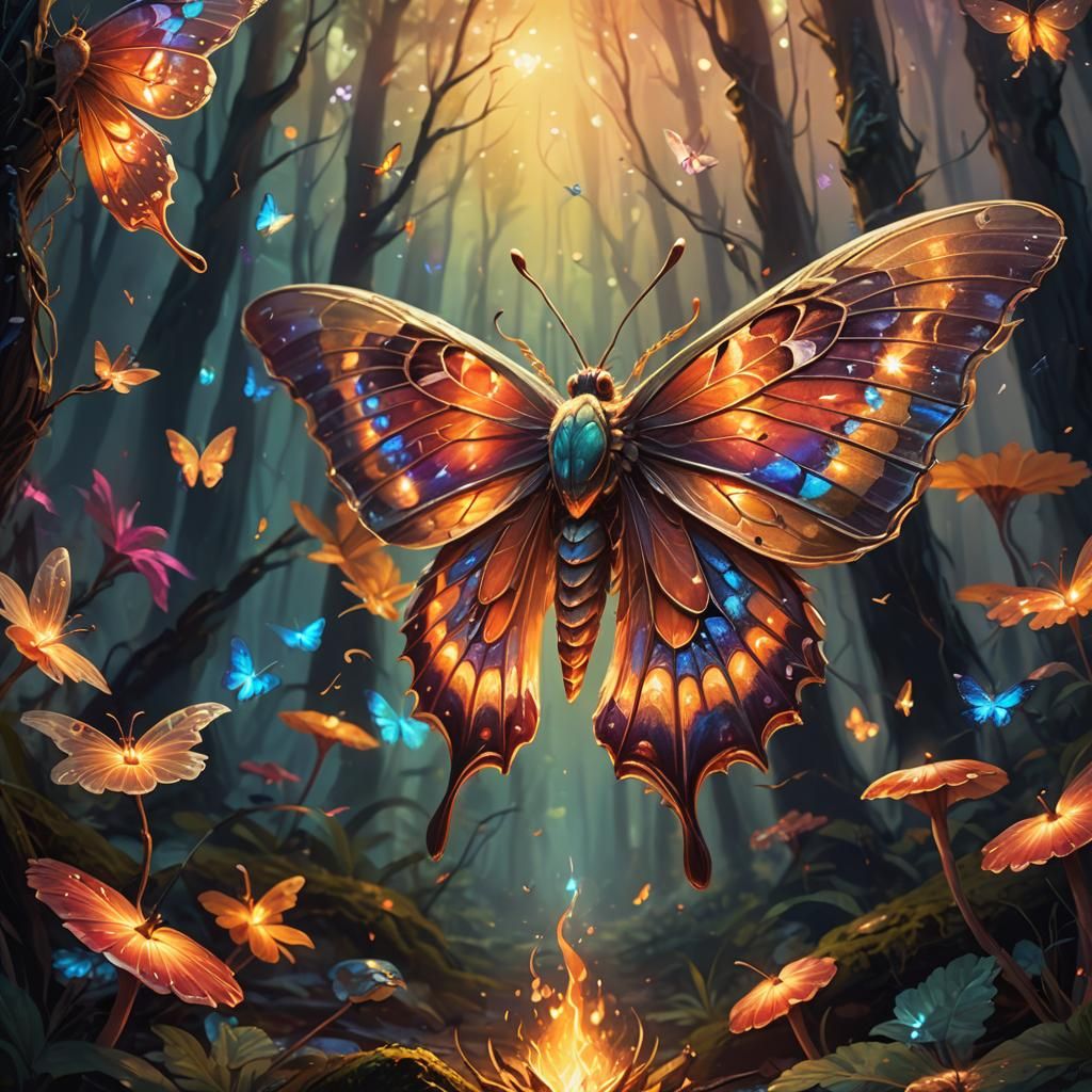 Moth to a Flame: Mystical Forest Oil Painting