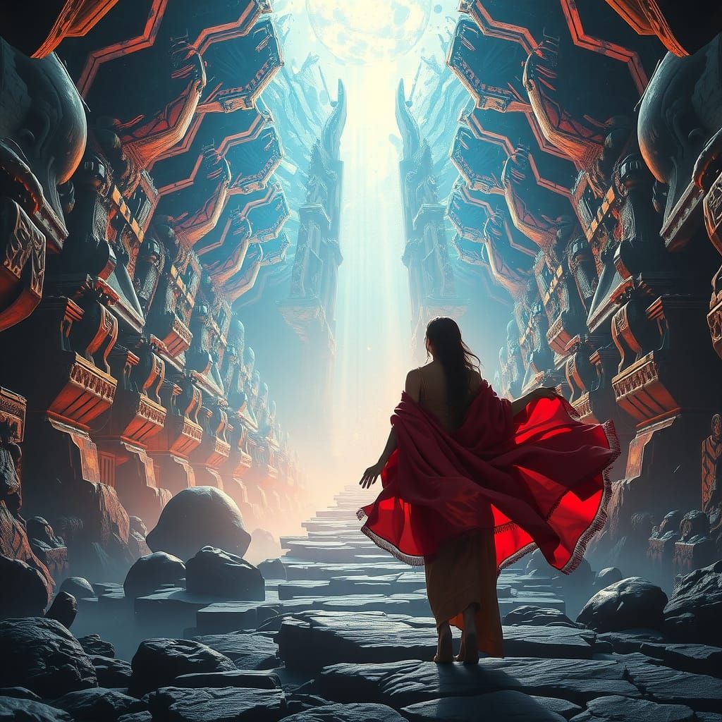 Woman Enters Portal to Infinite Realms in Hyperrealism