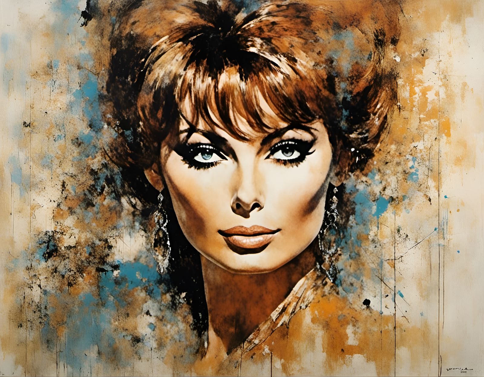 Sophia Loren Double Exposure in Mid-Century Style