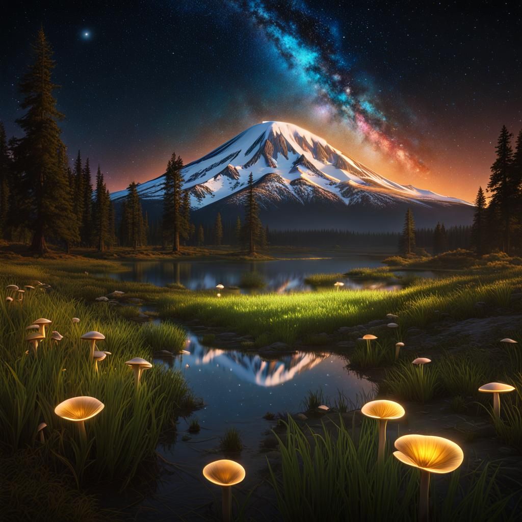 Mother Mary, Mt. Shasta, Fairies Dancing: Fantasy Art