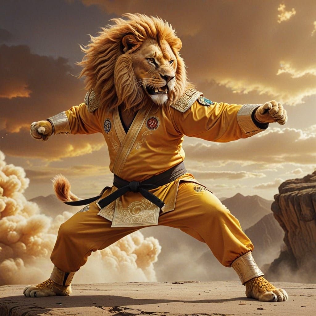 Lion Karate Master in Dynamic Digital Art