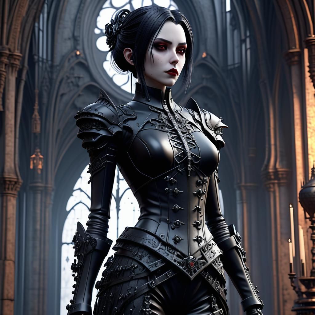 Dystopian Goth Widow in Detailed 3D Anime Art