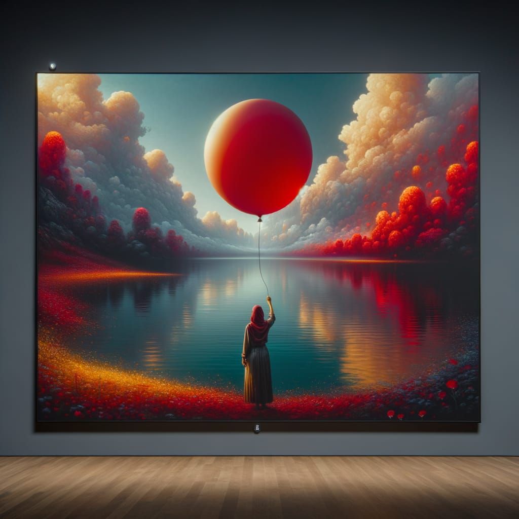 South Asian Individual Holds Red Balloon by Serene Lake