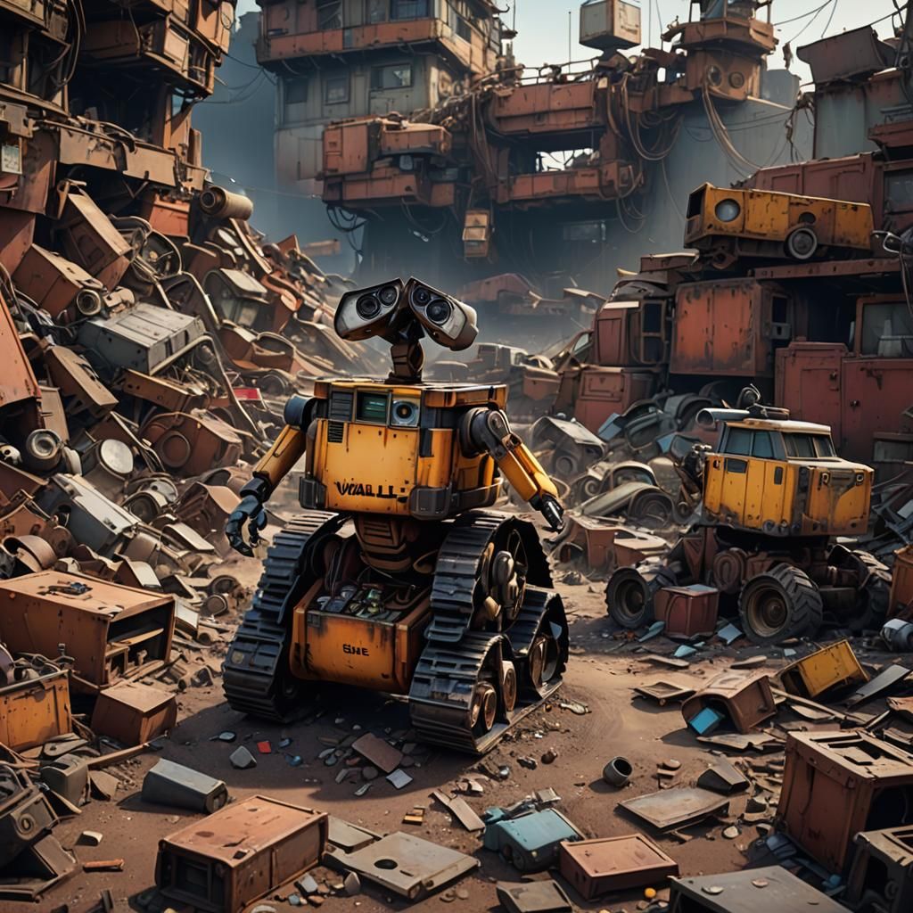 Wall-E in Junkyard: Detailed Matte Painting