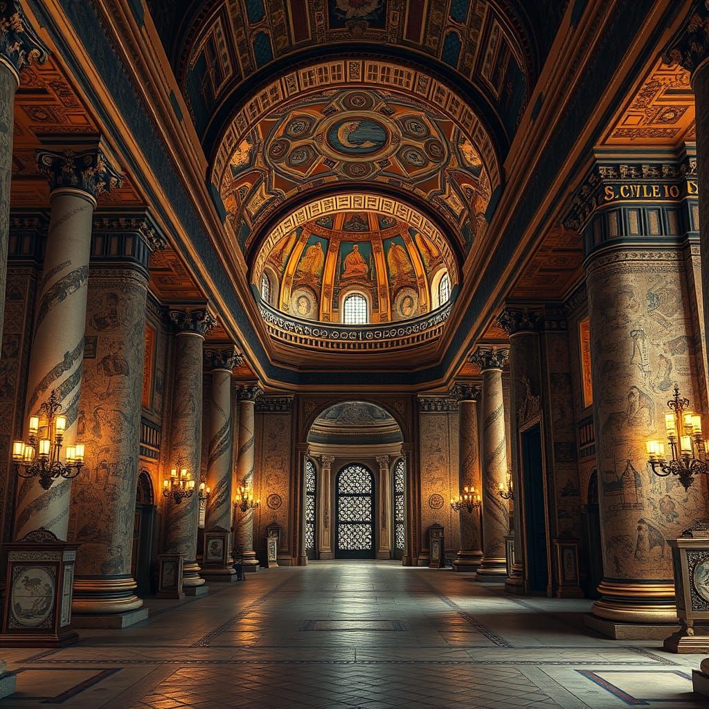 Ethereal Byzantine Architecture in Hyperrealistic Style