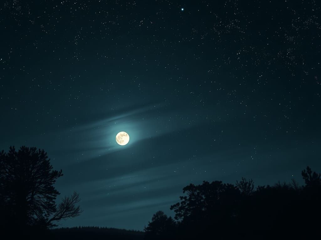 Noir Silhouettes Under Starry Moonlit Sky
