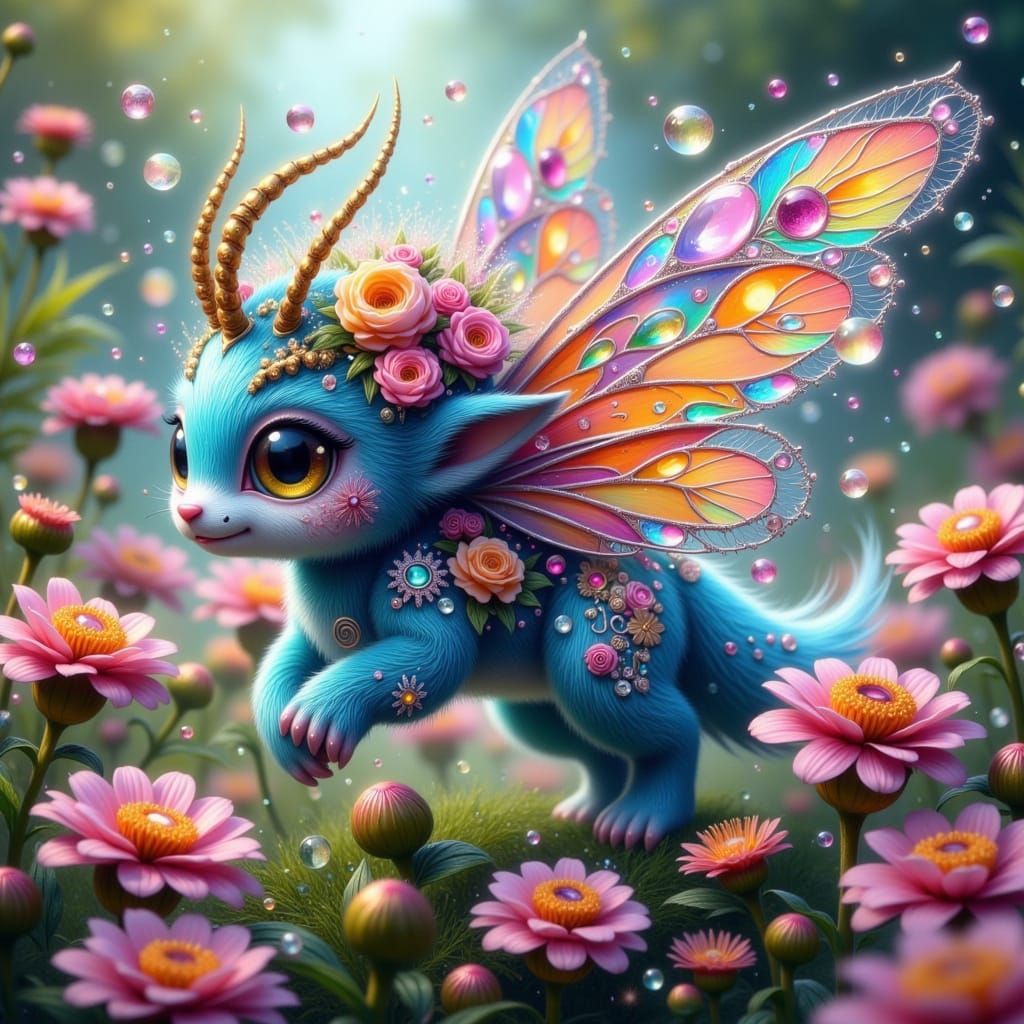 Whimsical Fae Creature in Dreamy Gingham Attire