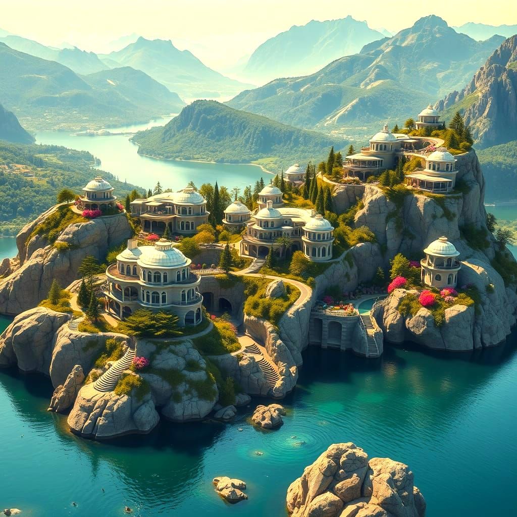 Luxurious Round Mansions on Rocky Islands