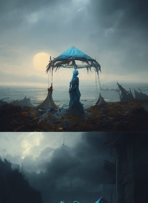 Ominous Surreal Moonscape in Maximalist Style