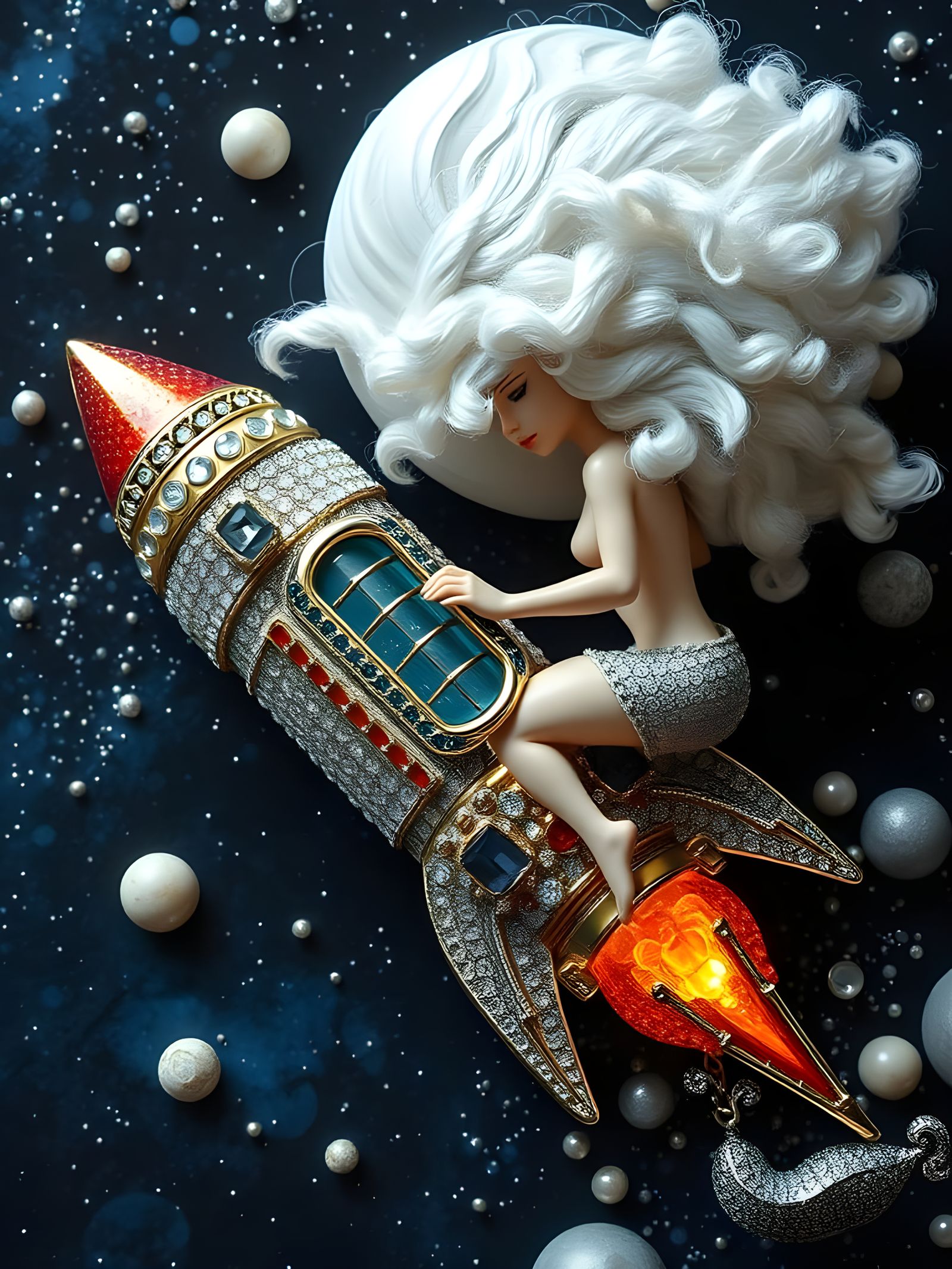 Albino Woman Ascends Rocket in Space