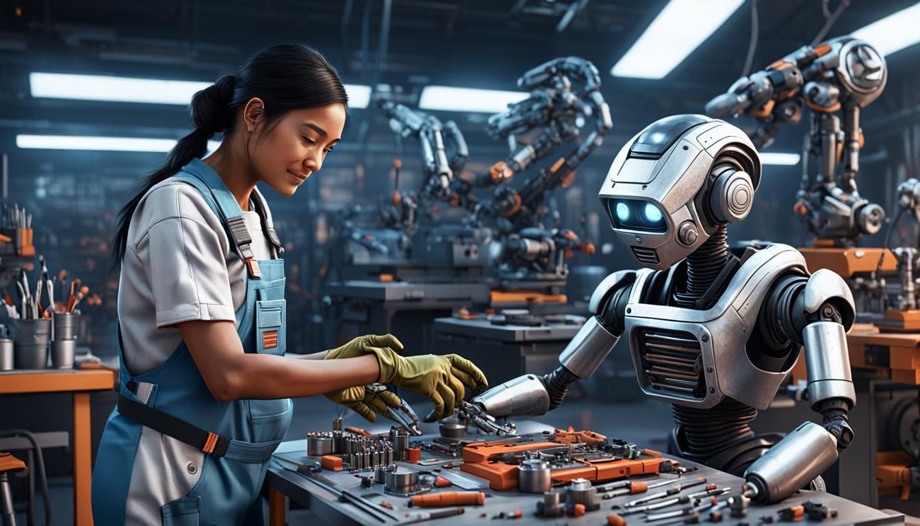 Futuristic Mechanic Repairs Robot Companion in Sci-Fi Comic ...