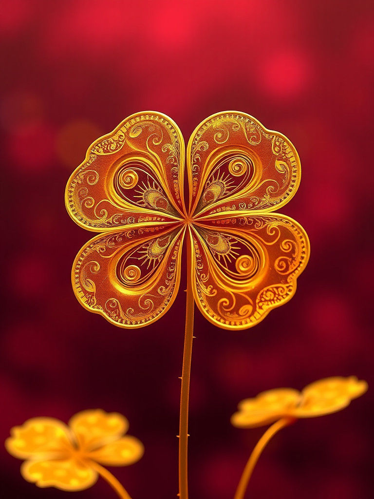 Golden Clover in Surrealist Style with Fractal Patterns
